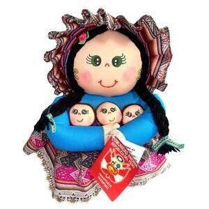 Vintage Handcrafted Peruvian Andean Doll with Babies Passport Attached 10" H